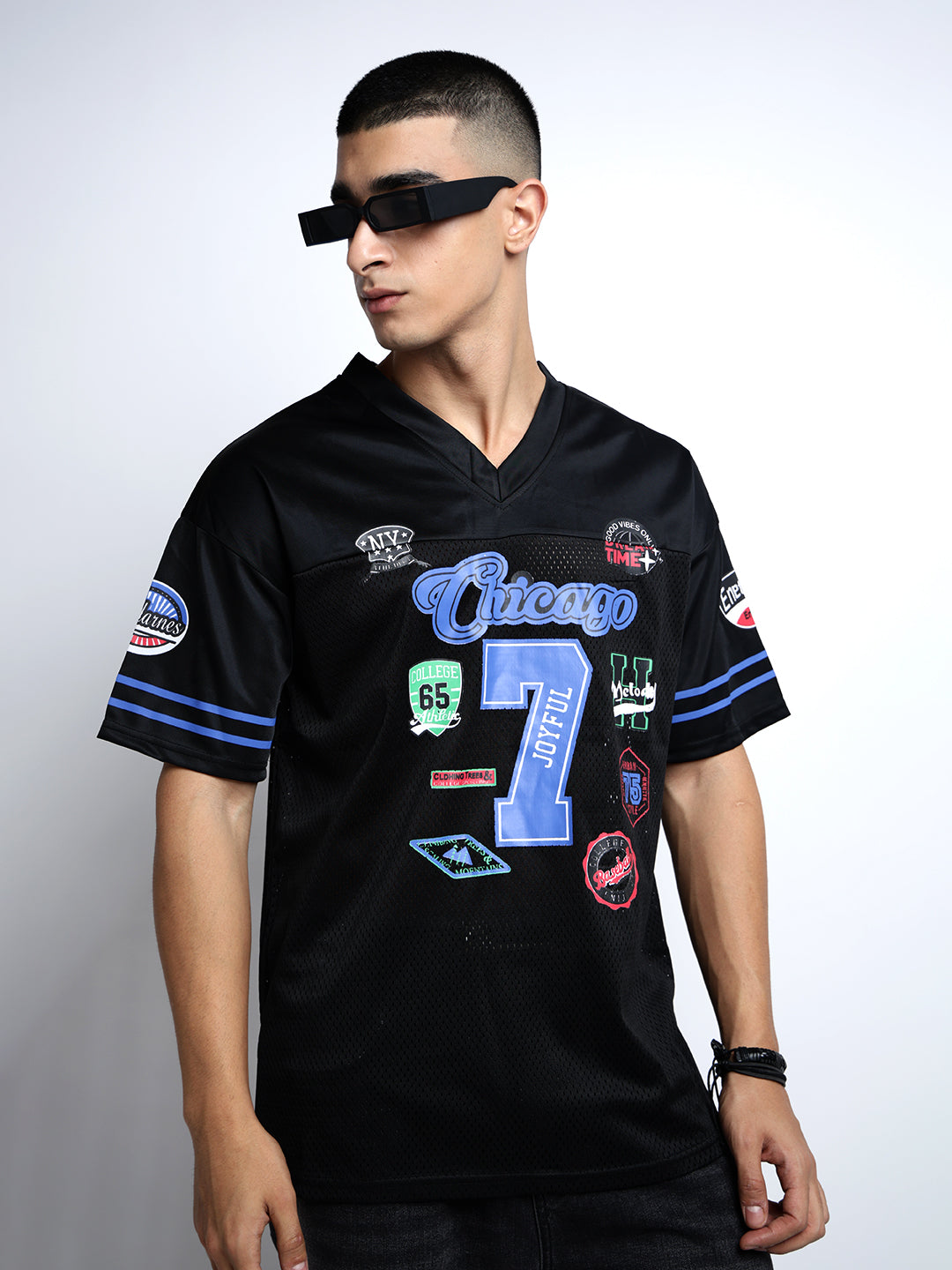 Men's Textured Black Mesh Baseball Jersey T-Shirt