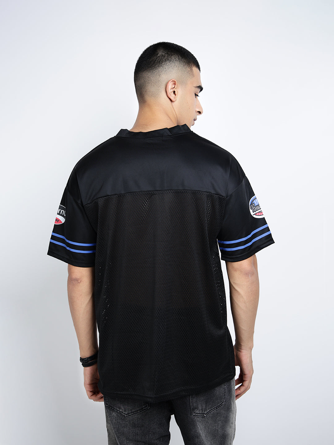 Men's Textured Black Mesh Baseball Jersey T-Shirt