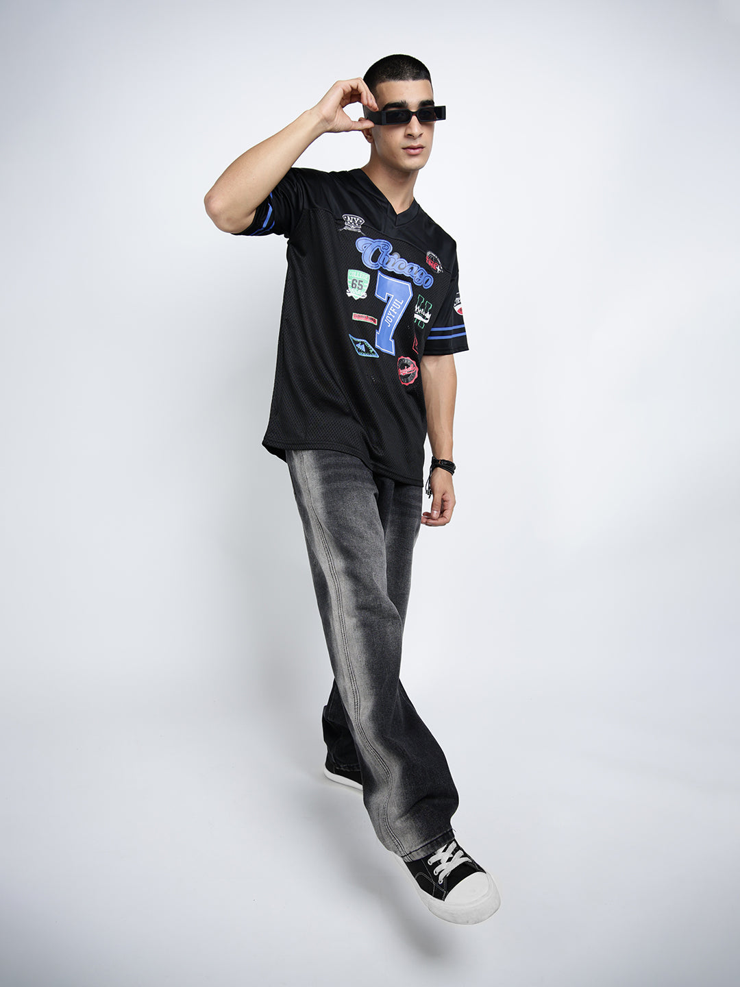 Men's Textured Black Mesh Baseball Jersey T-Shirt