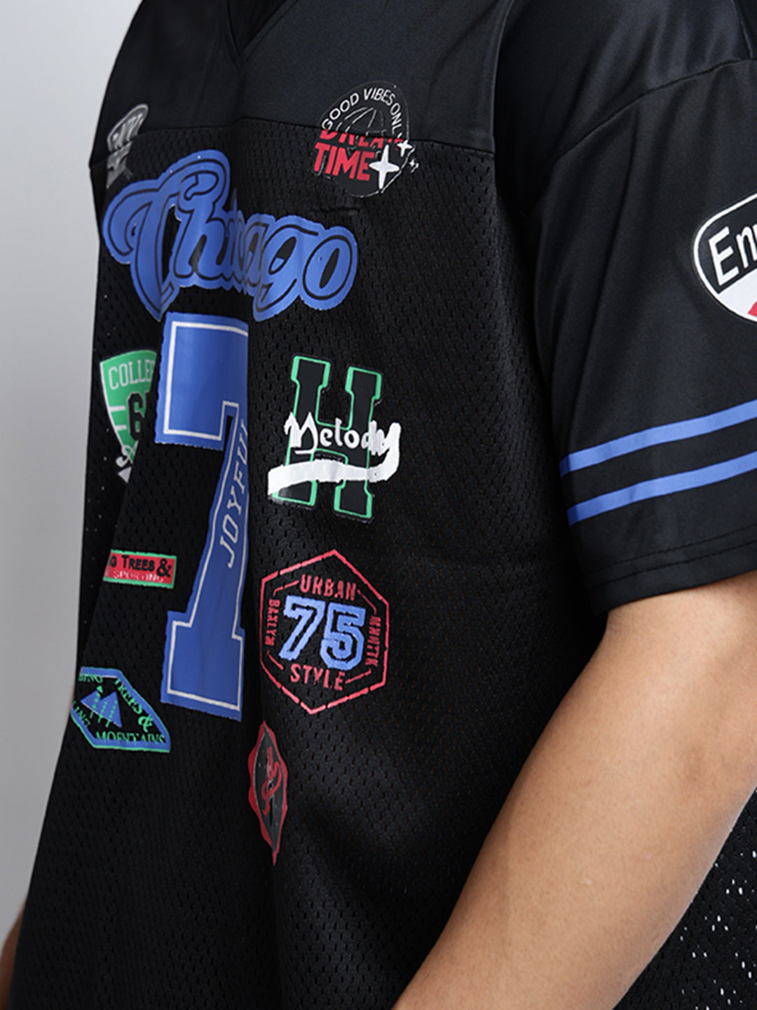 Men's Textured Black Mesh Baseball Jersey T-Shirt