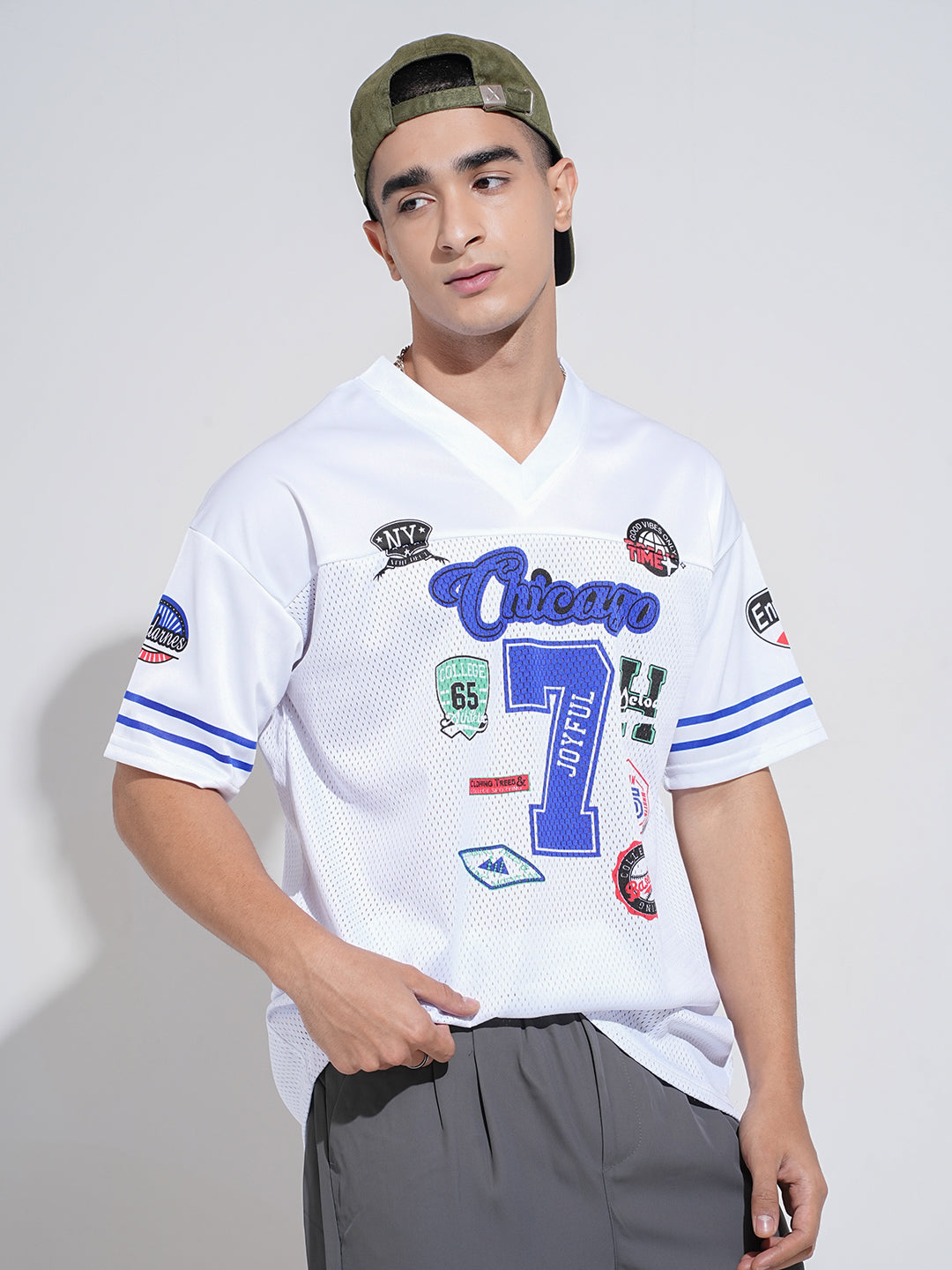 Men's Textured White Mesh Baseball Jersey T-Shirt