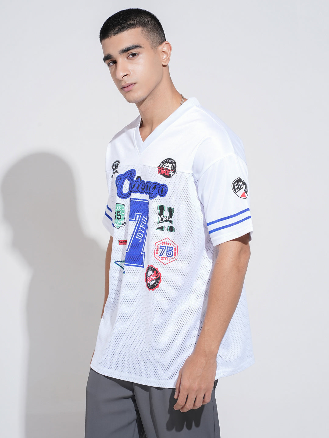 Men's Textured White Mesh Baseball Jersey T-Shirt