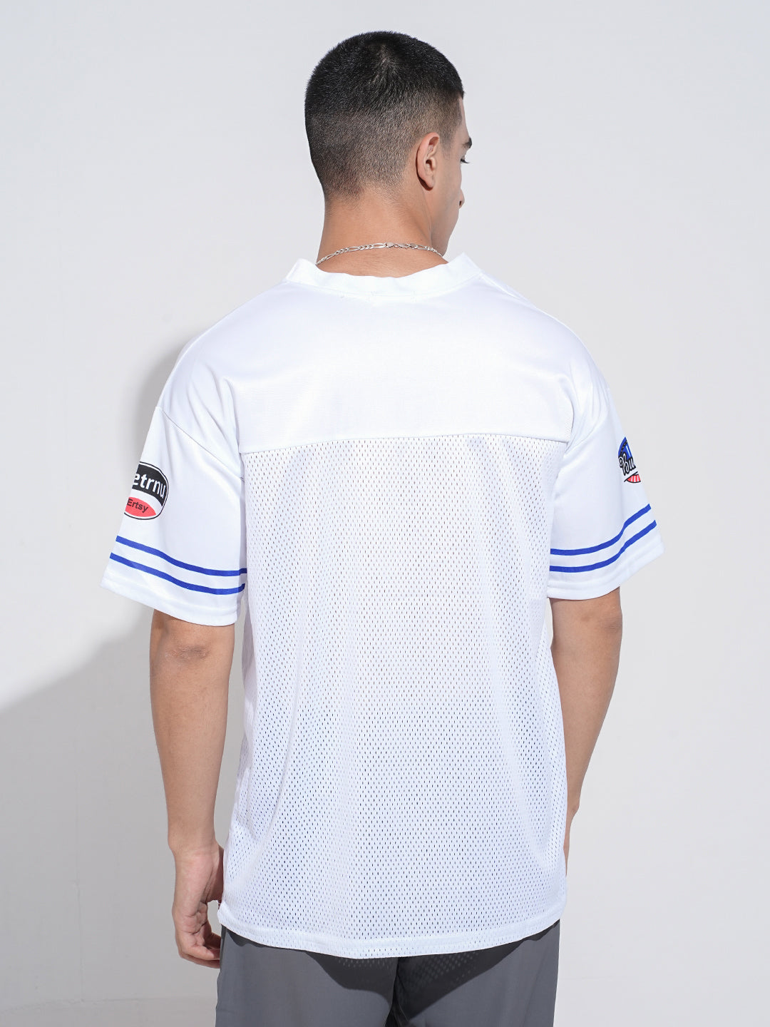 Men's Textured White Mesh Baseball Jersey T-Shirt
