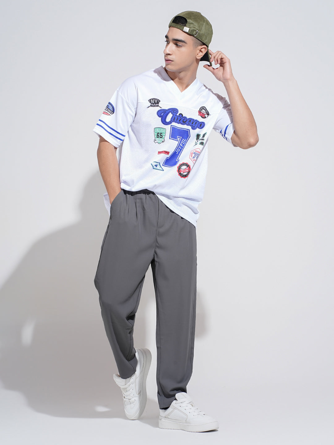 Men's Textured White Mesh Baseball Jersey T-Shirt