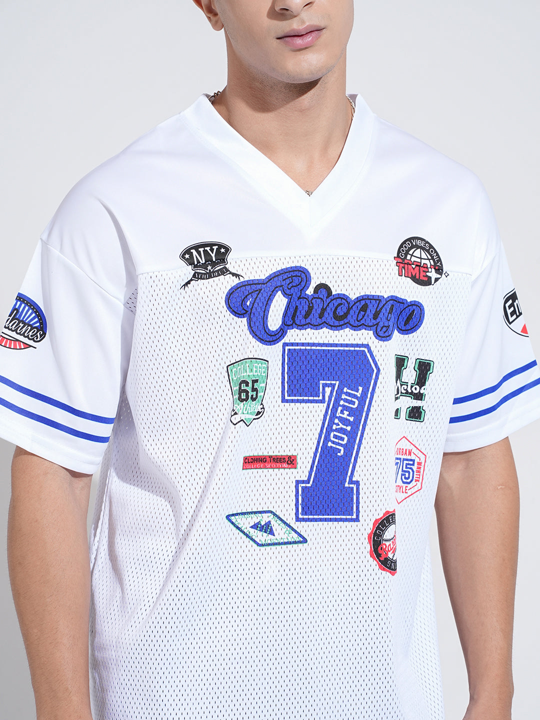 Men's Textured White Mesh Baseball Jersey T-Shirt