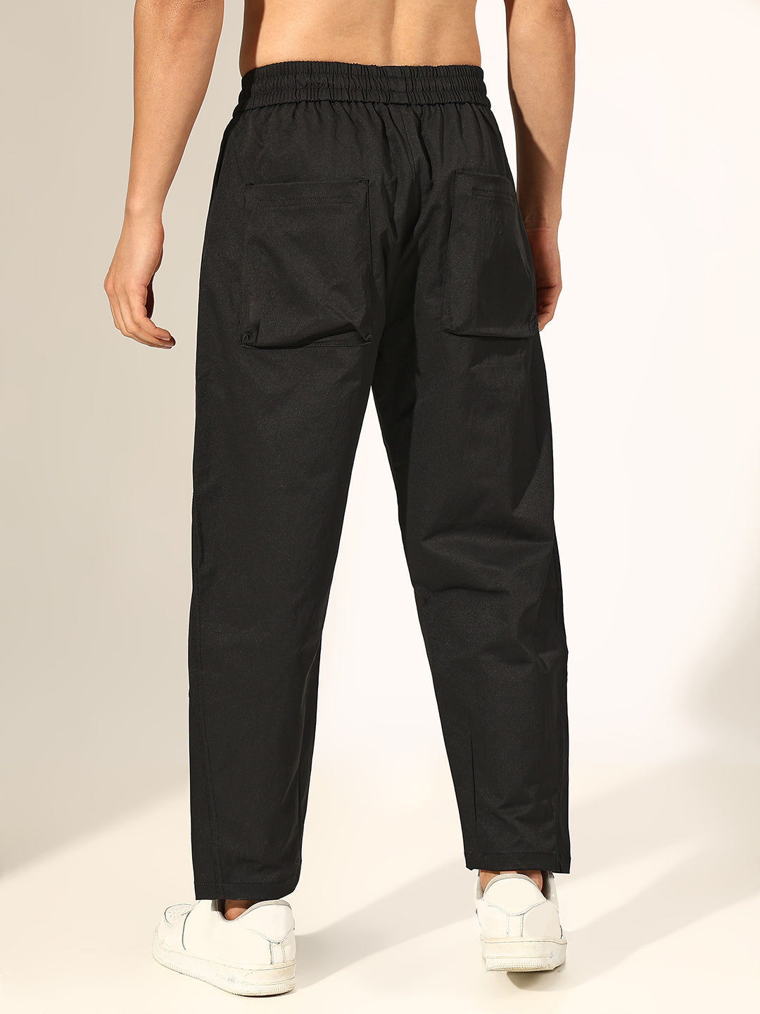 Men's Black Relaxed-Fit Korean Trouser