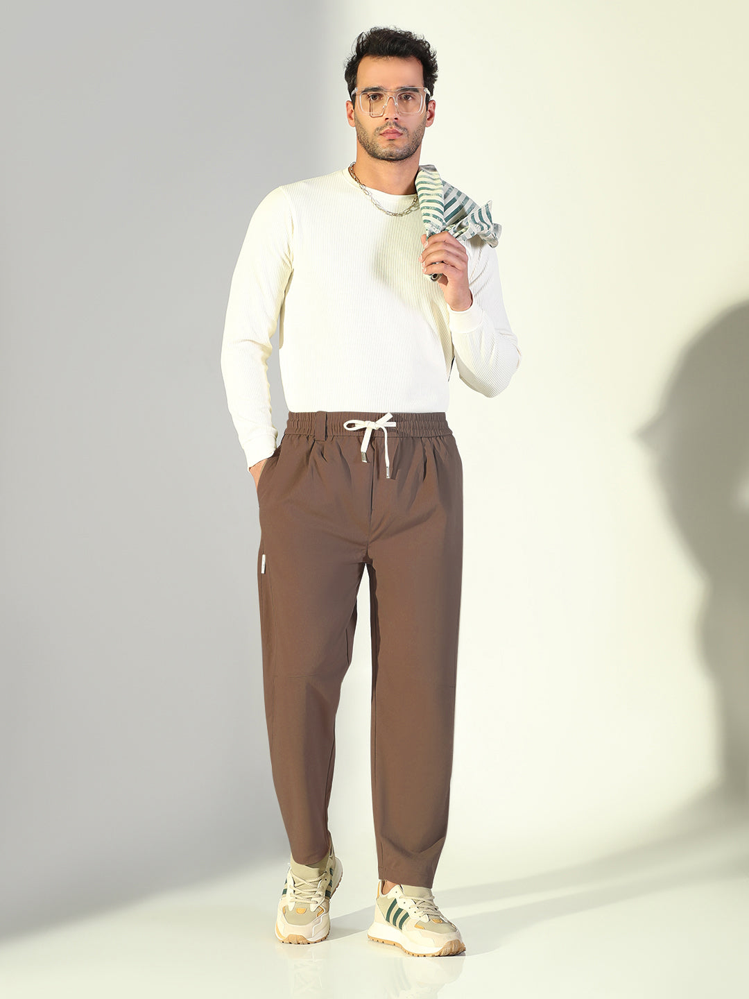 Men's Brown Relaxed Fit Korean Trouser
