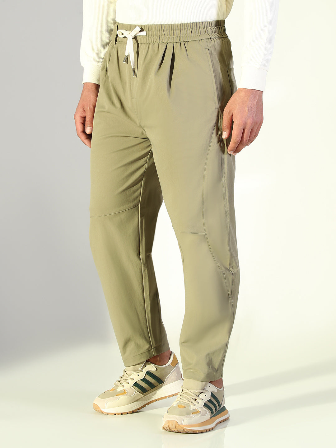 Men Olive Solid Korean Trousers