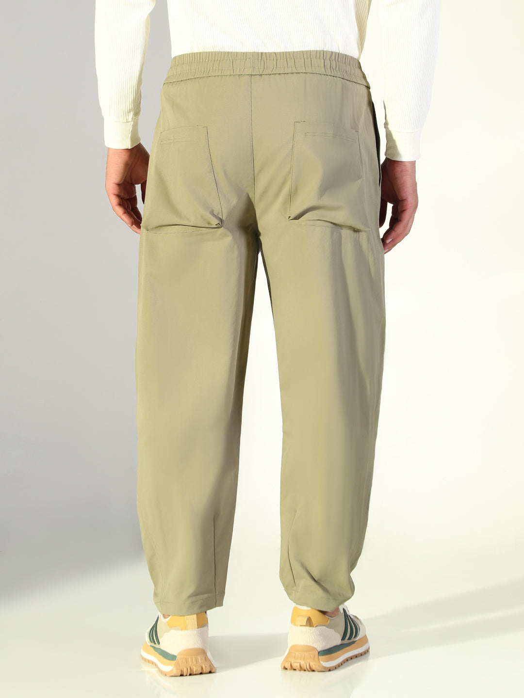 Men Olive Solid Korean Trousers