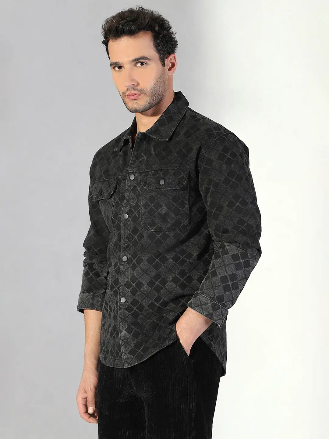 Men's Geometric Grey Shacket - Uncategorized from SHOWOFFFF