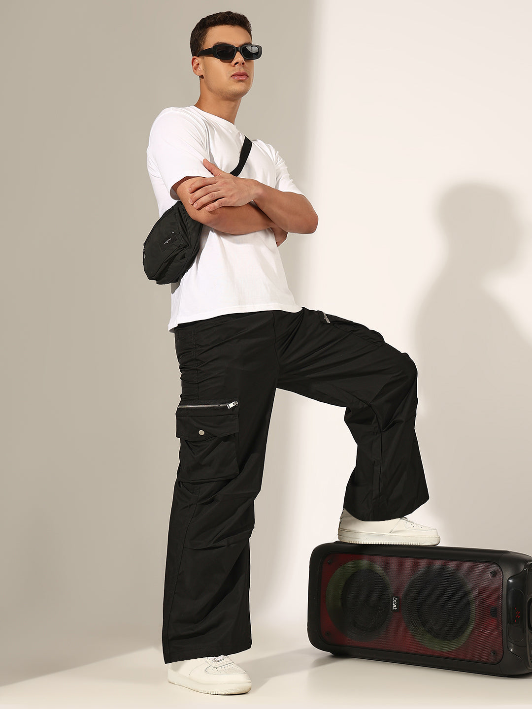 Men's Black Relaxed Fit Cargo Trousers with Multi Utility Pockets