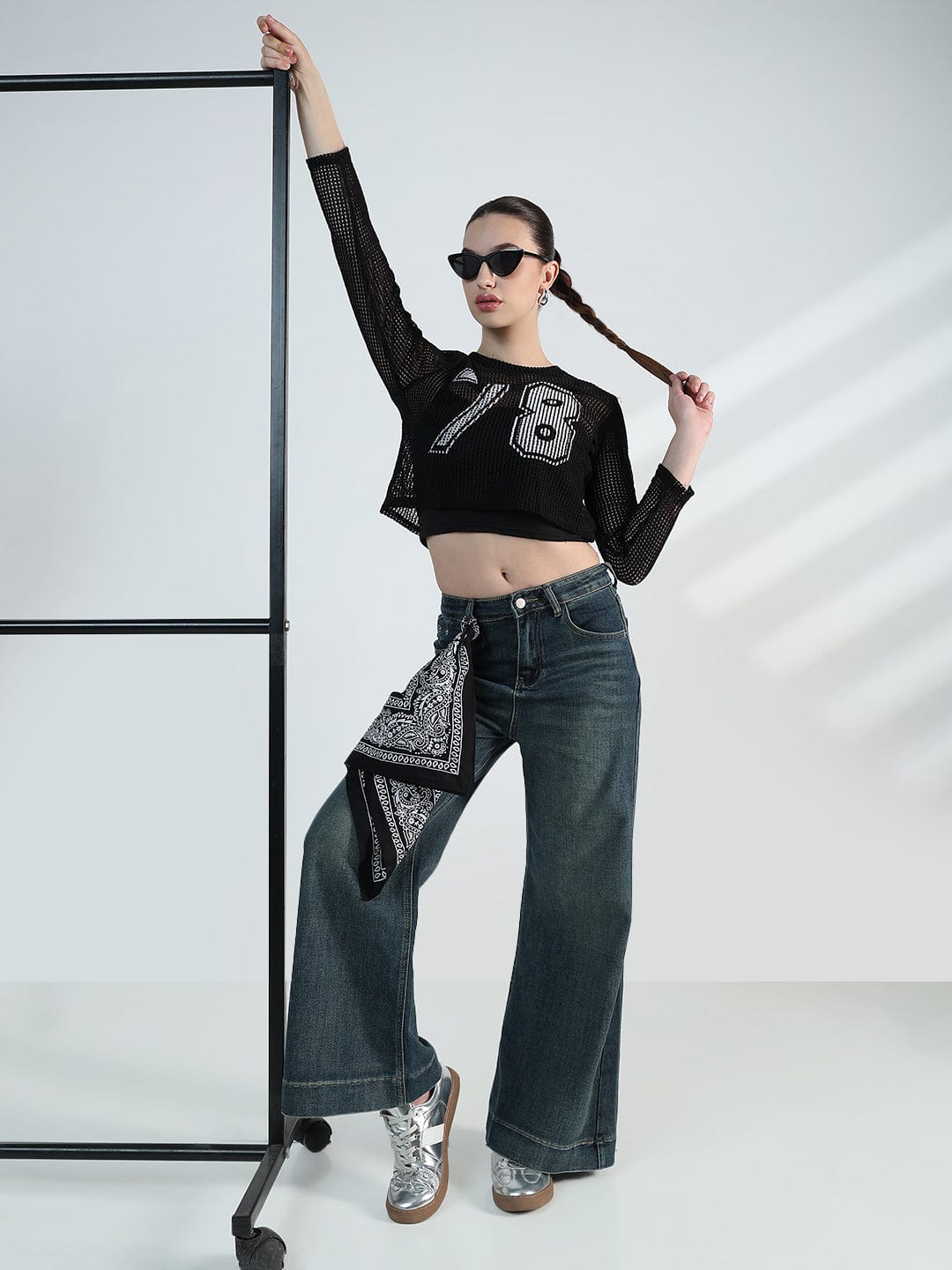 Women's Typography Black Mesh Full Sleeve Top