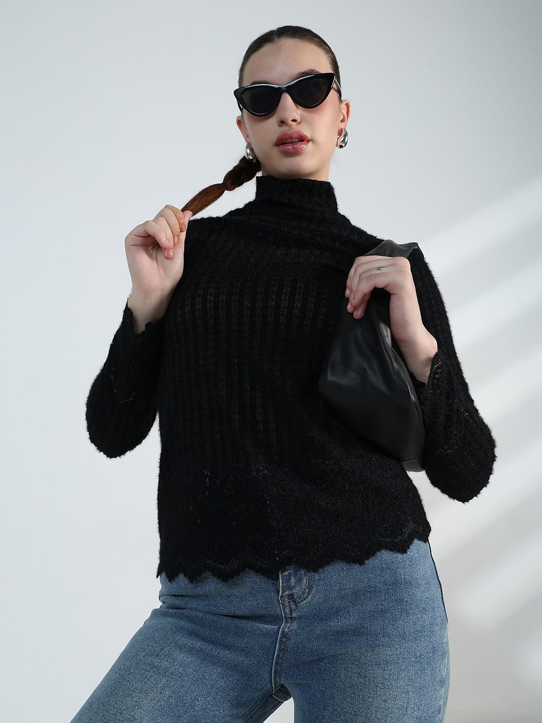 Women's Black Lace High Neck Top