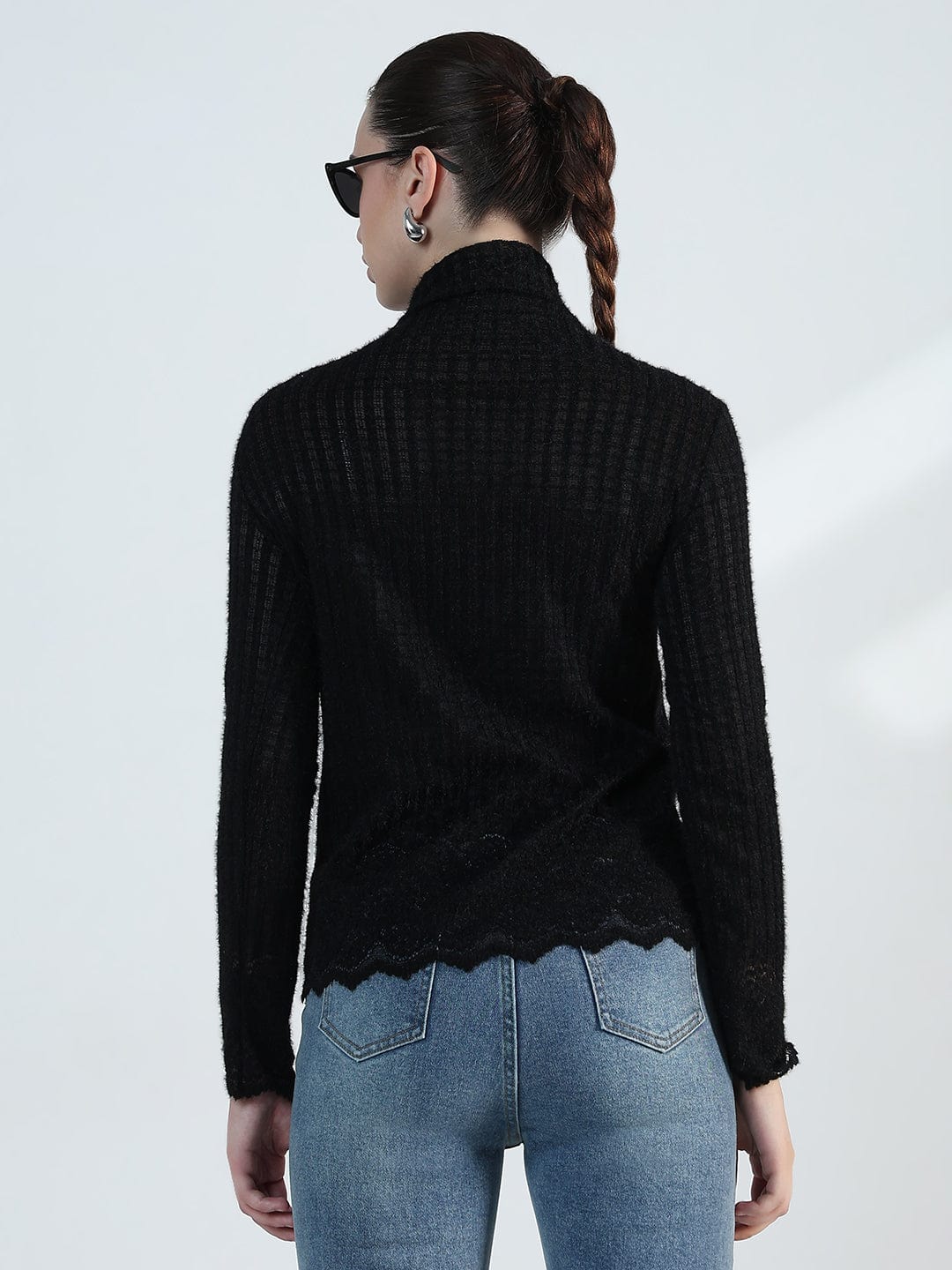 Women's Black Lace High Neck Top