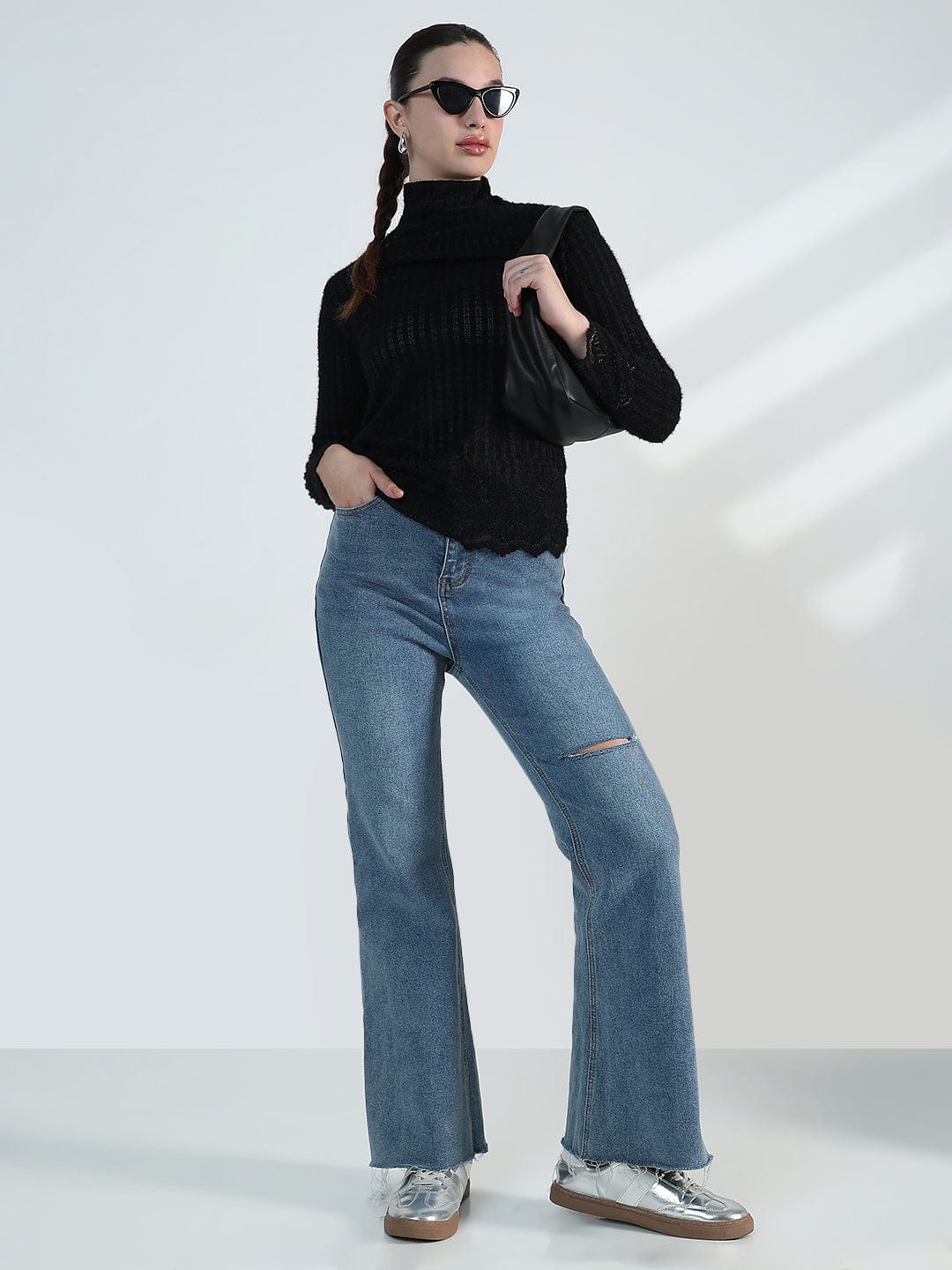 Women's Black Lace High Neck Top