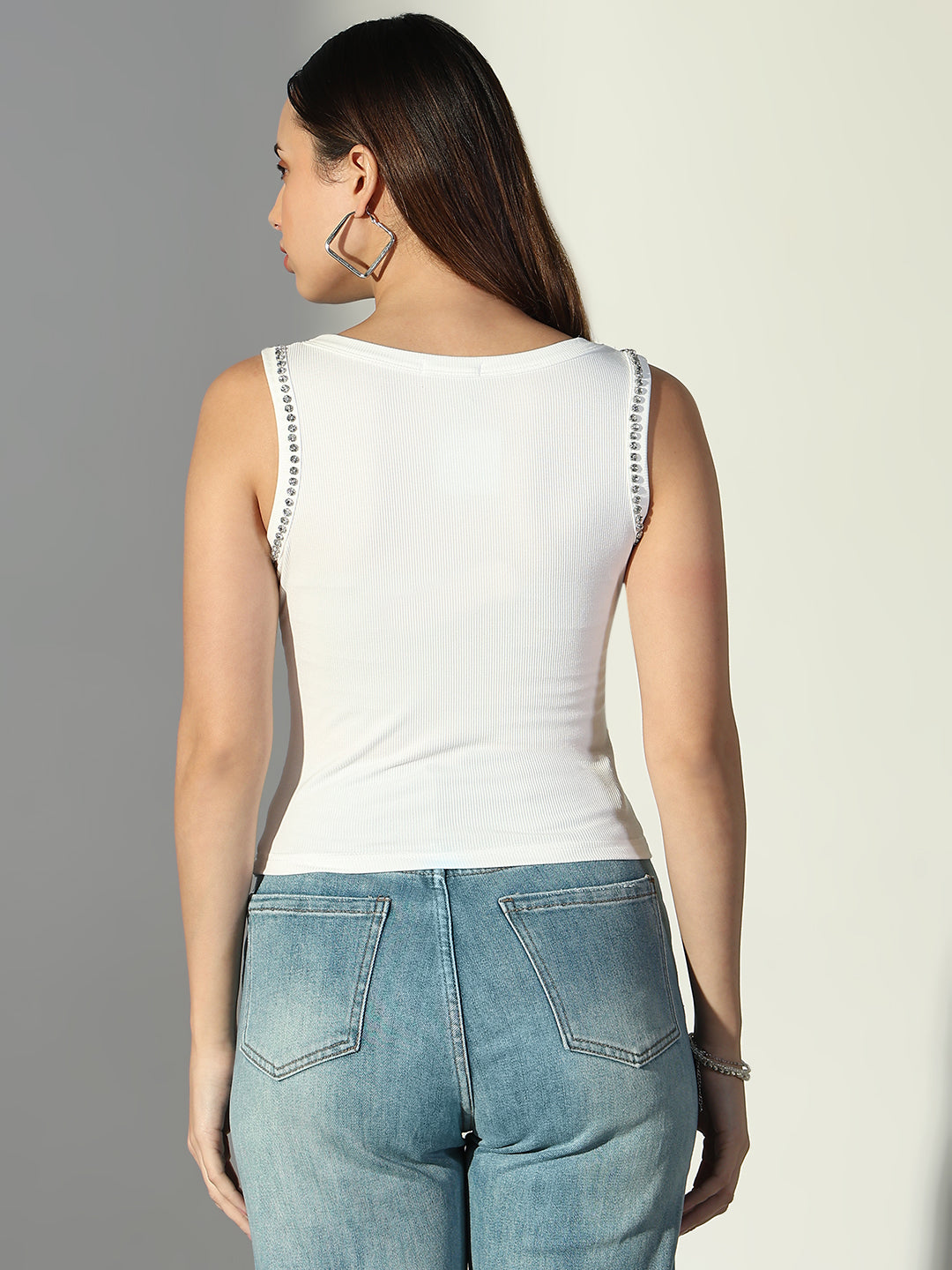 Women White Solid Crop Top