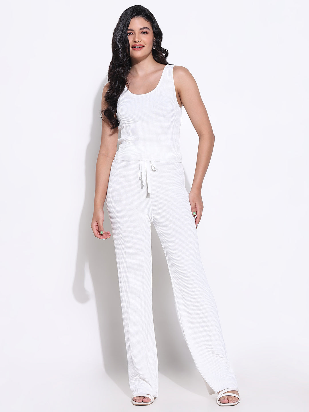 Women Solid White Co Ords Set