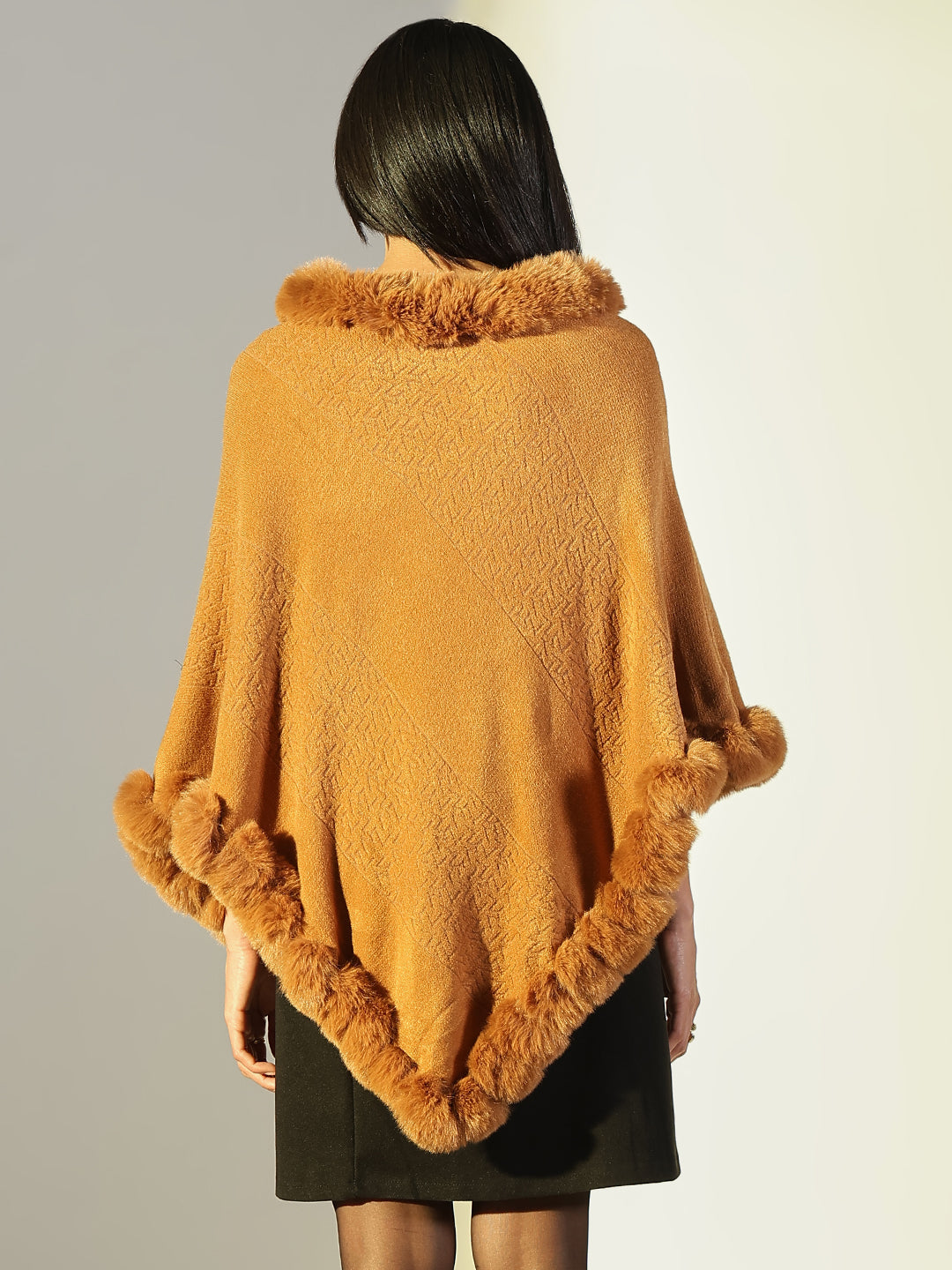 Women Brown Solid Longline Poncho