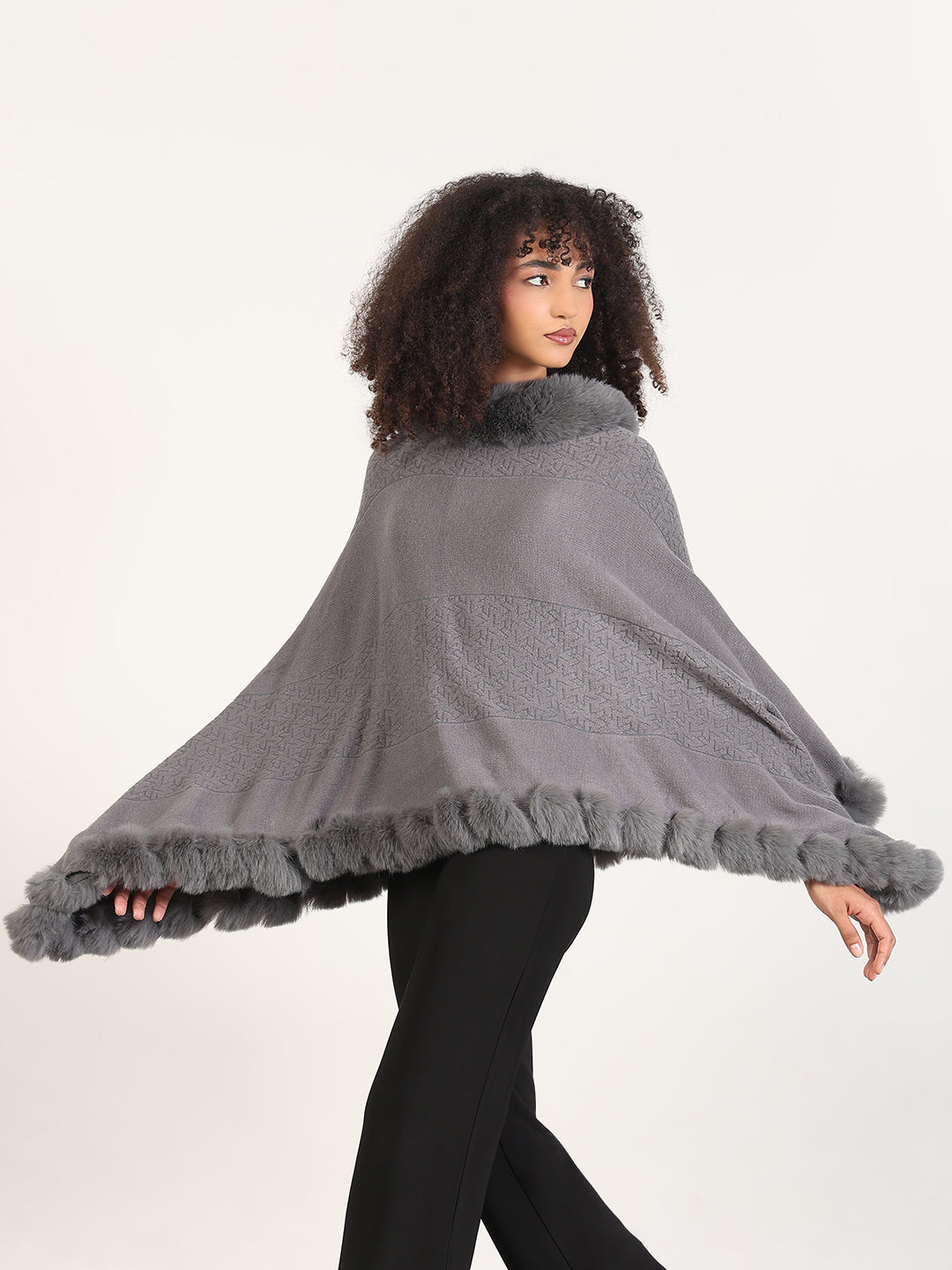 Women's Solid Grey Asymmetric Poncho