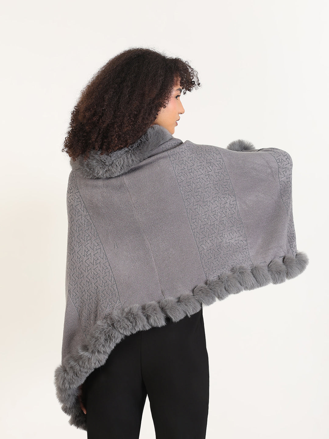 Women's Solid Grey Asymmetric Poncho