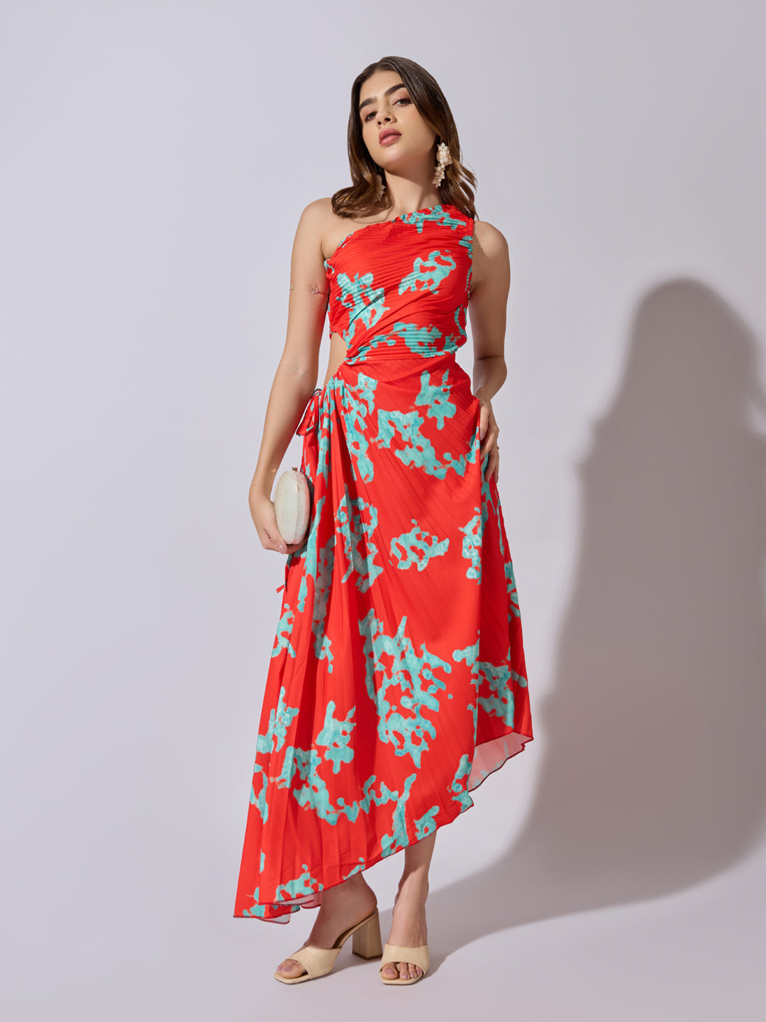 Women's Abstract Red One Shoulder Asymmetric Dress