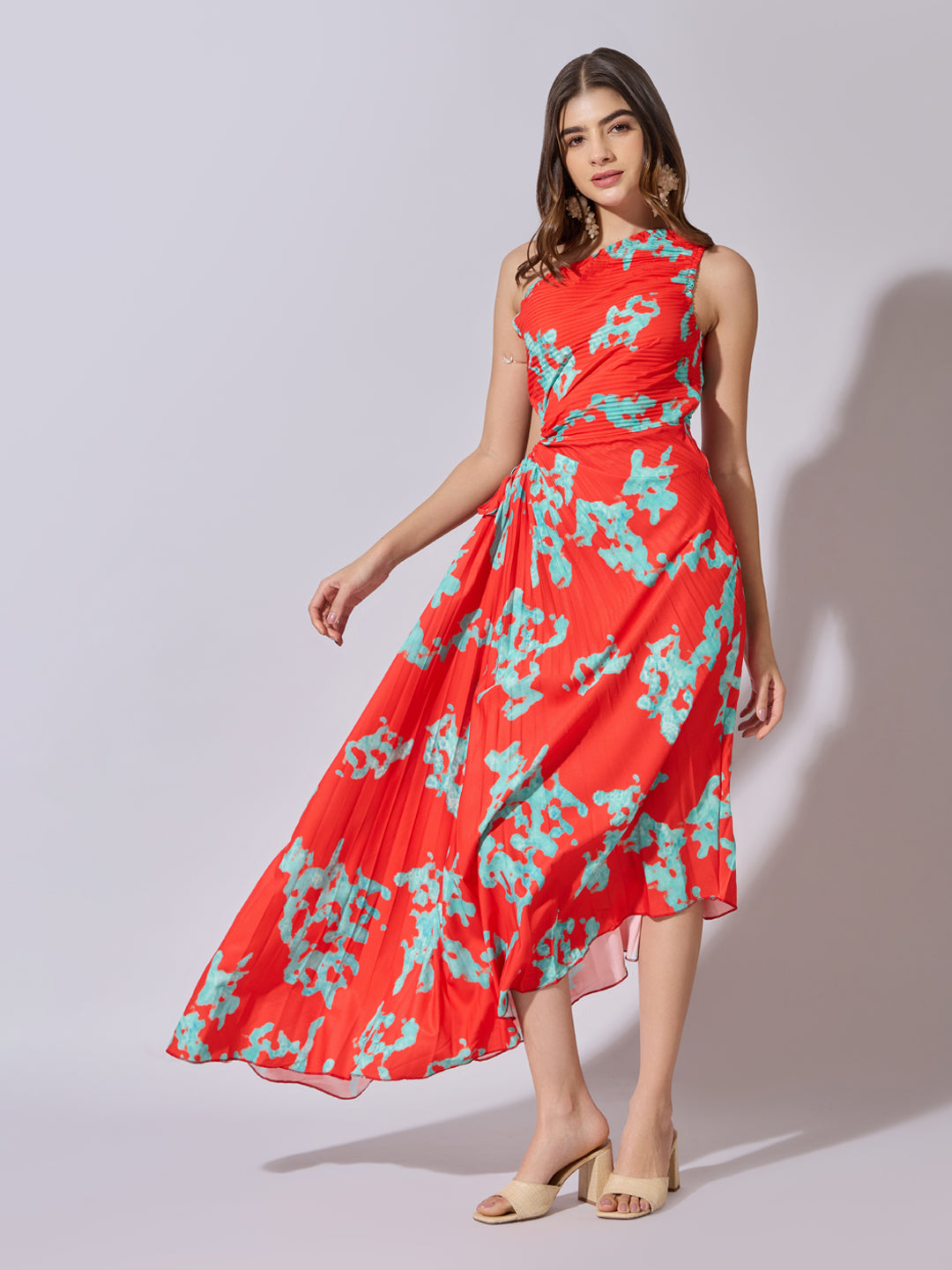 Women's Abstract Red One Shoulder Asymmetric Dress