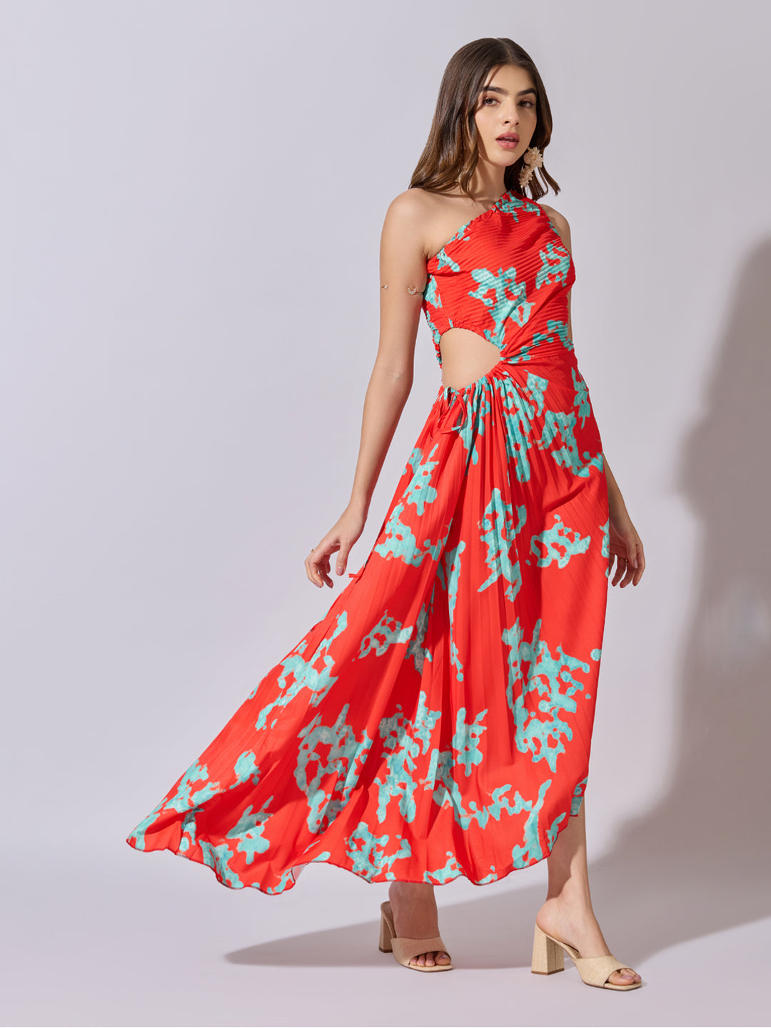 Women's Abstract Red One Shoulder Asymmetric Dress