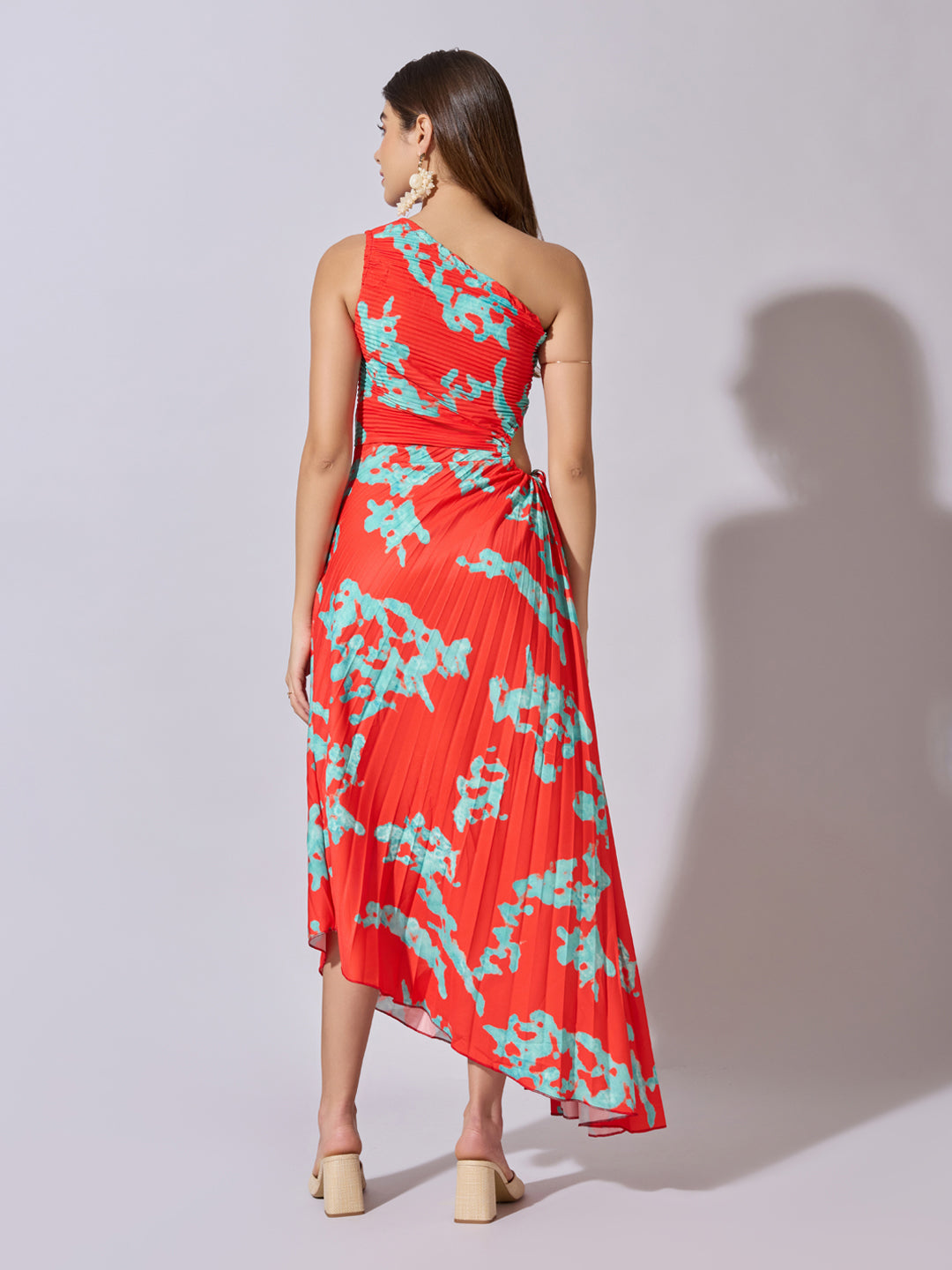 Women's Abstract Red One Shoulder Asymmetric Dress