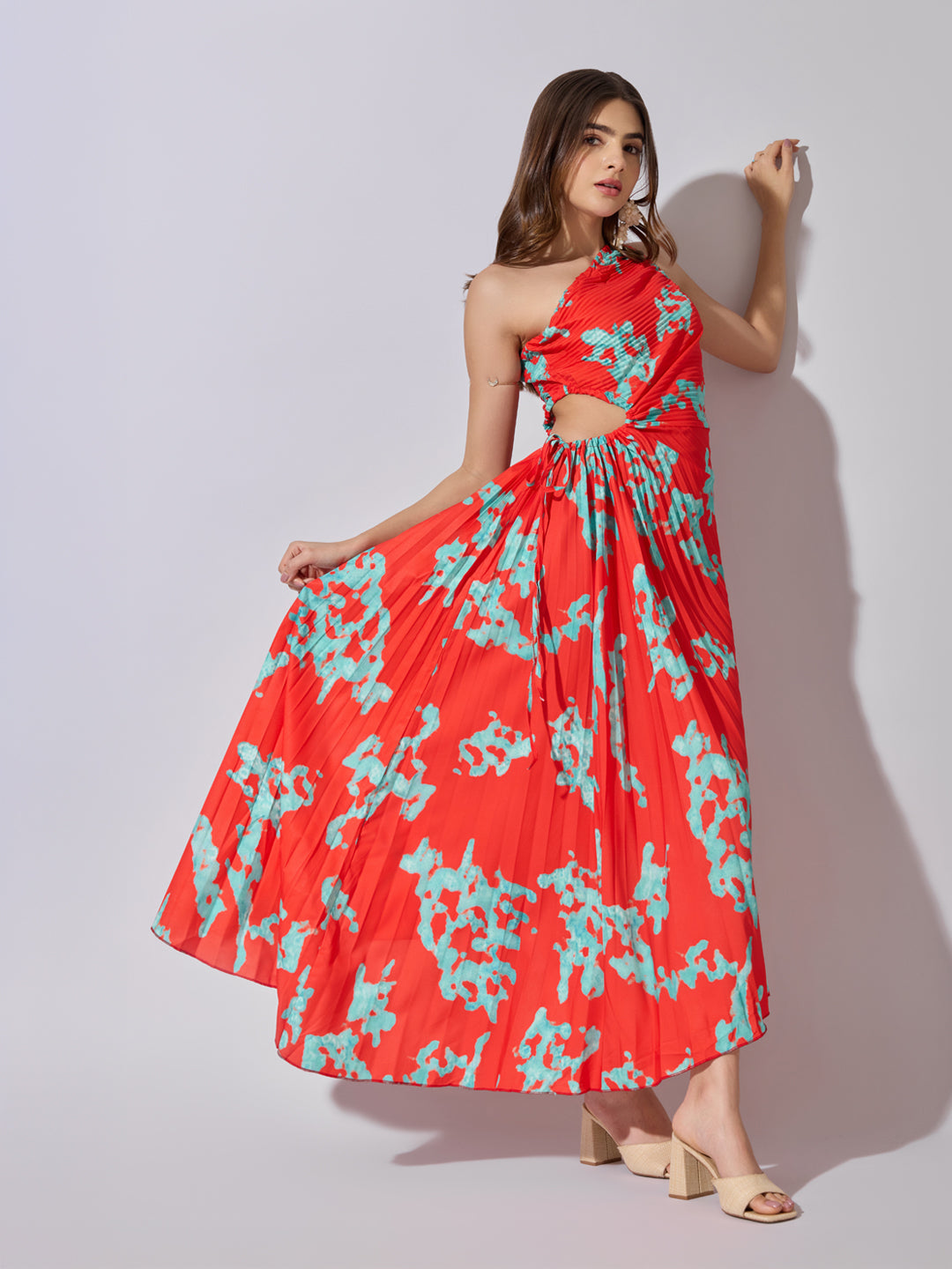 Women's Abstract Red One Shoulder Asymmetric Dress