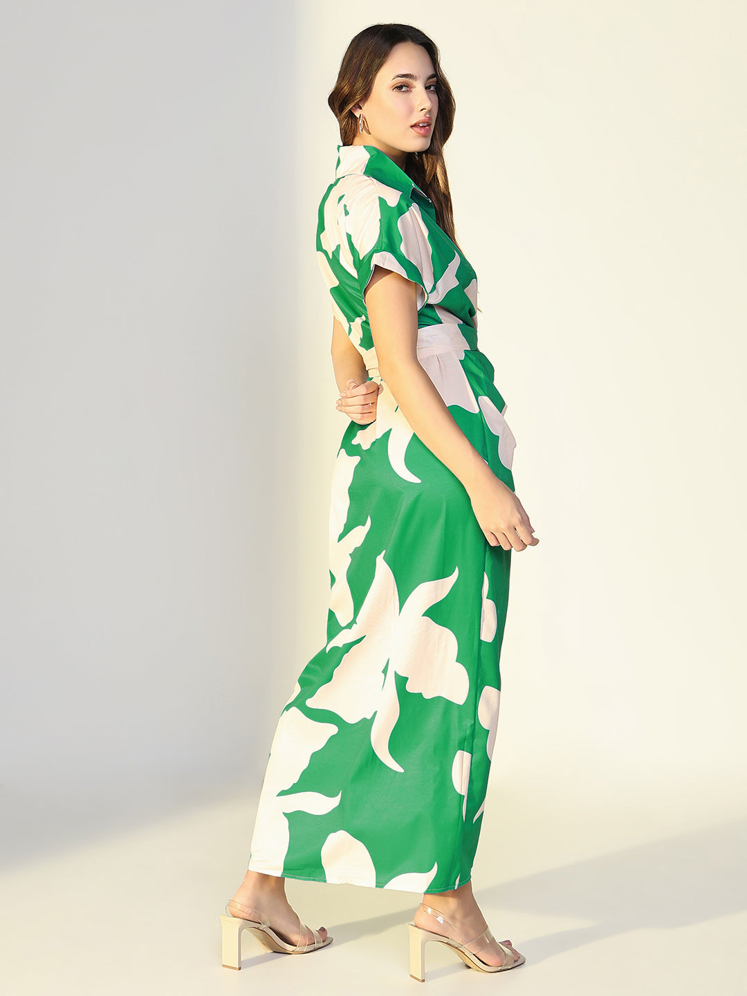 Women Green Floral Shirt Dress