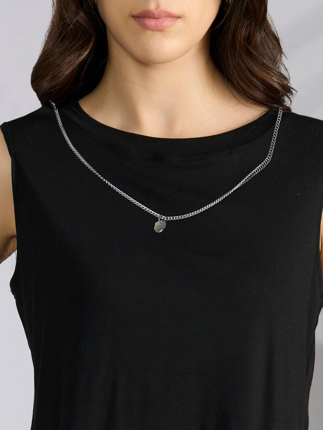 Women's Checked Beige Shirt Style Top with Chain