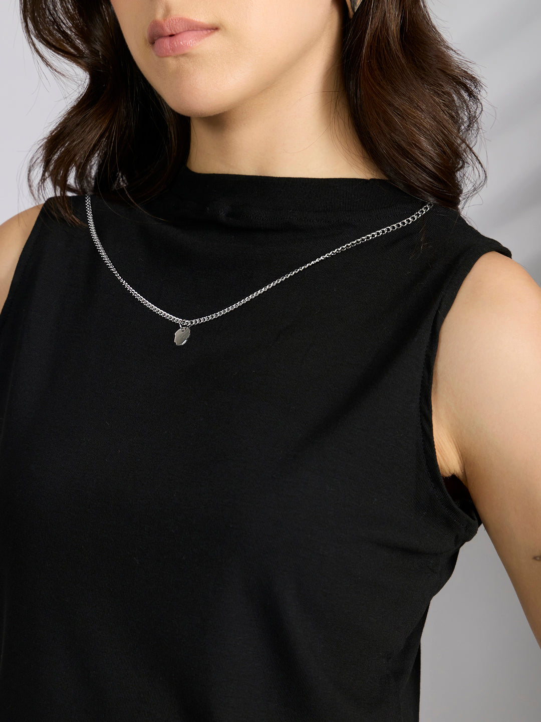 Women's Checked Brown Shirt Style Top with Chain