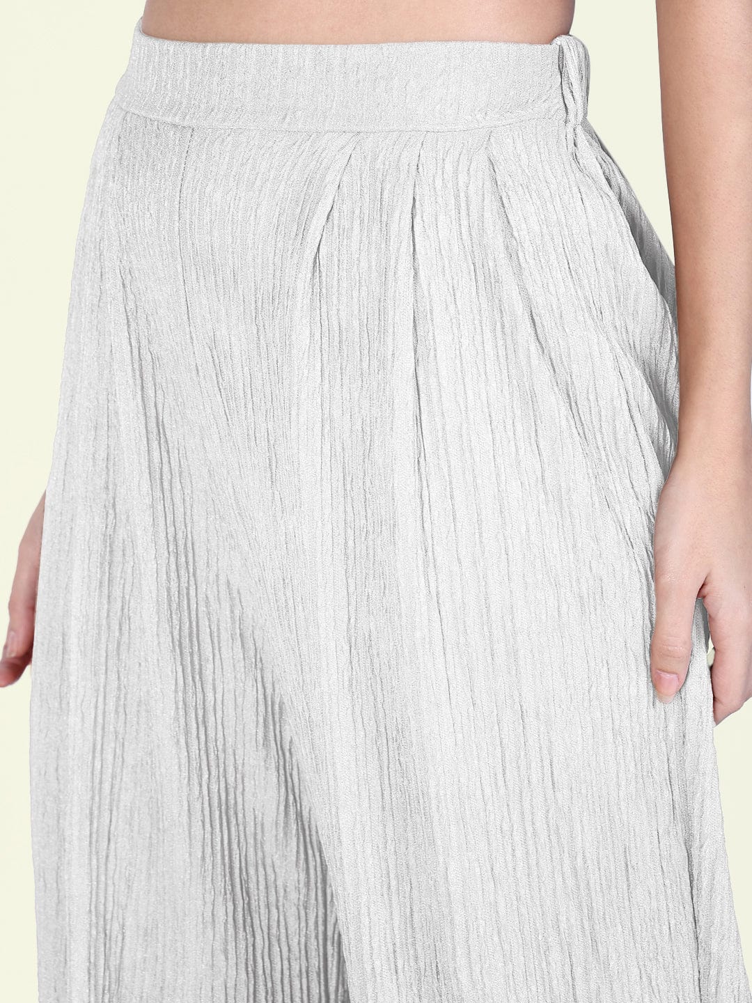 Women's Textured White Halter Neck Top with Pants Co-Ords Set