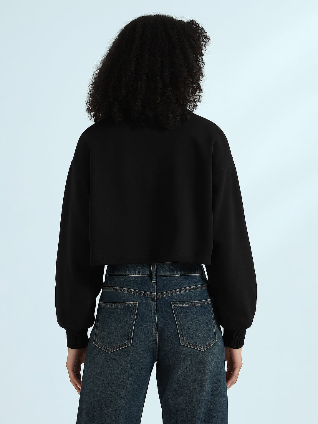 Women's Printed Black Urban Street Style Cropped Sweatshirt Top