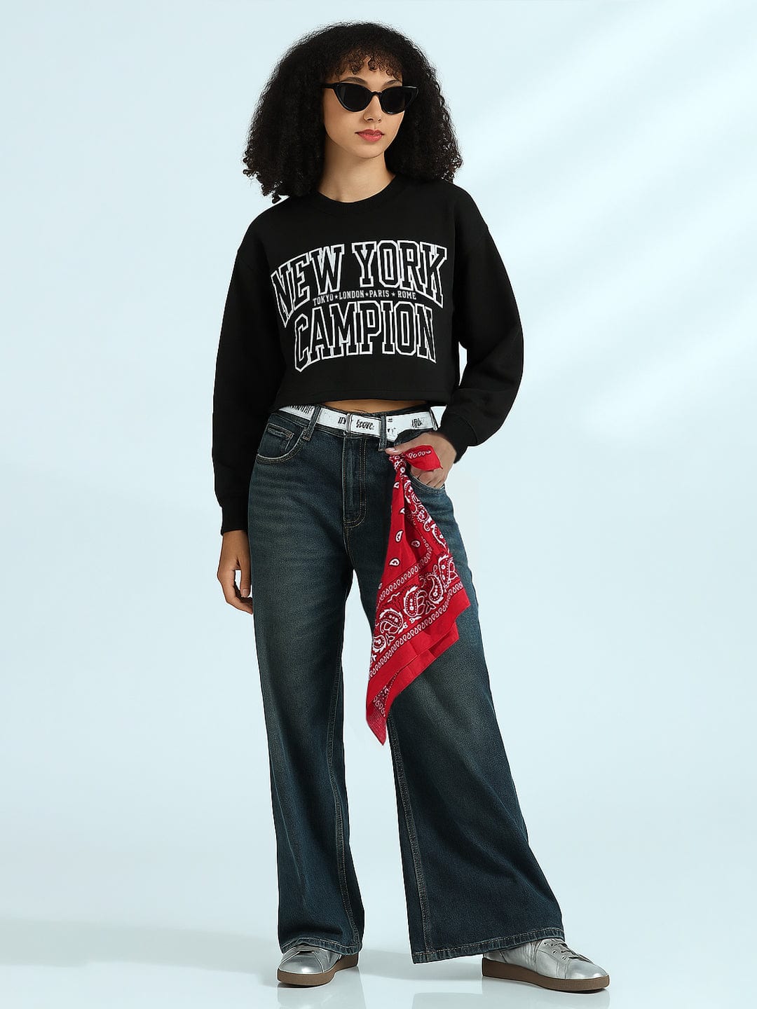 Women's Printed Black Urban Street Style Cropped Sweatshirt Top