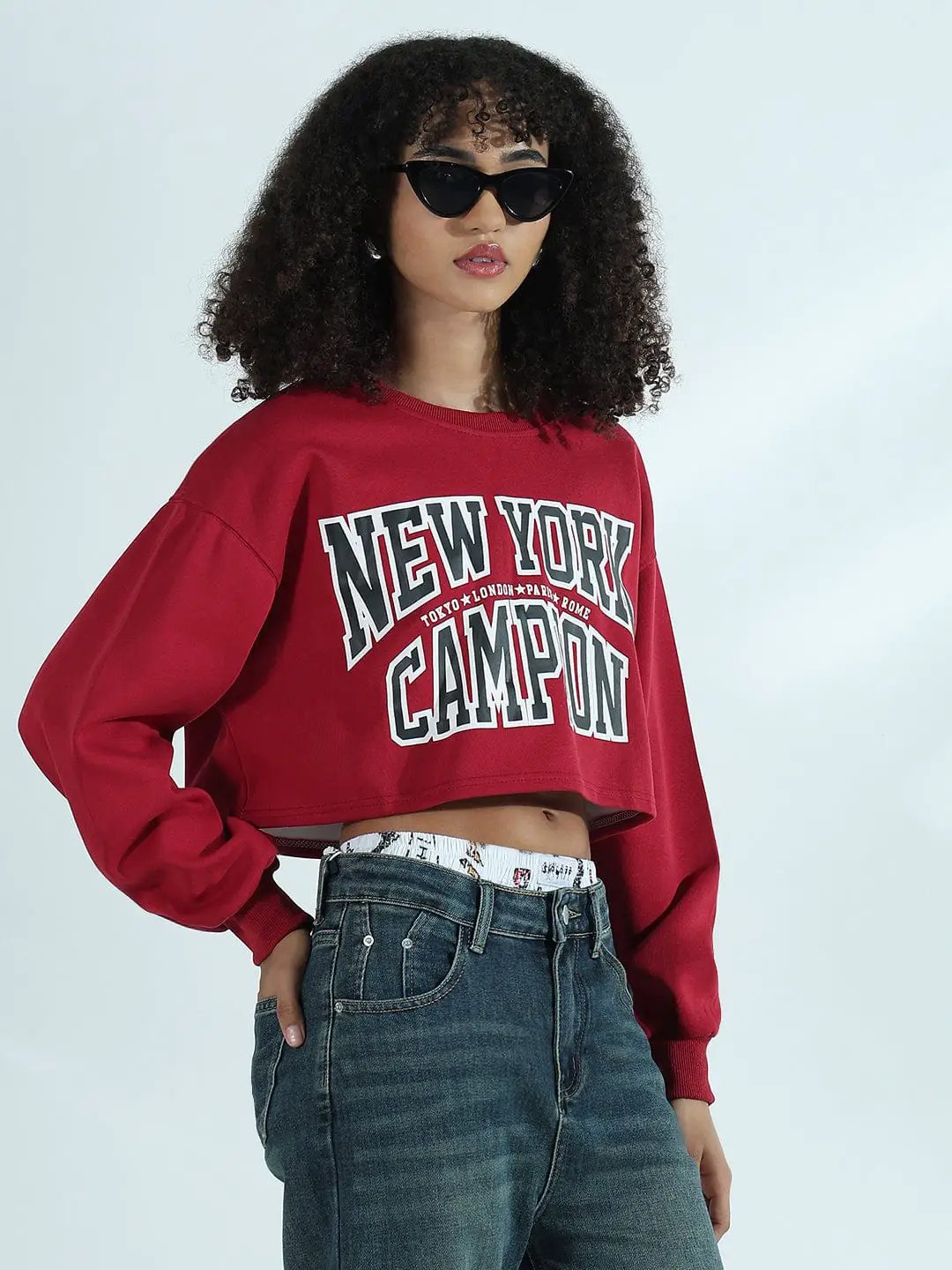 Women's Printed Red Urban Street Style Cropped Sweatshirt Top - Uncategorized from SHOWOFFFF