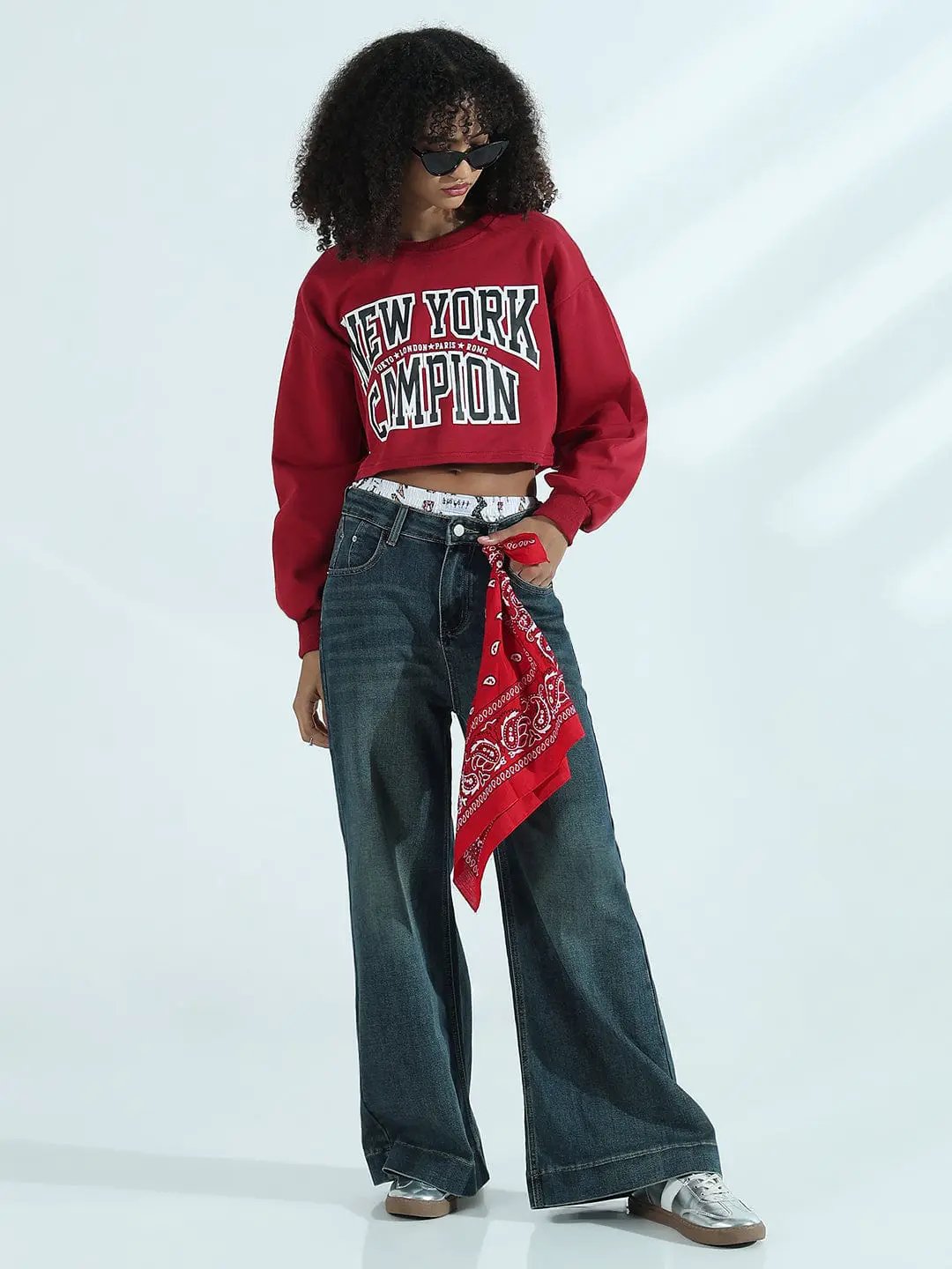 Women's Printed Red Urban Street Style Cropped Sweatshirt Top - Uncategorized from SHOWOFFFF