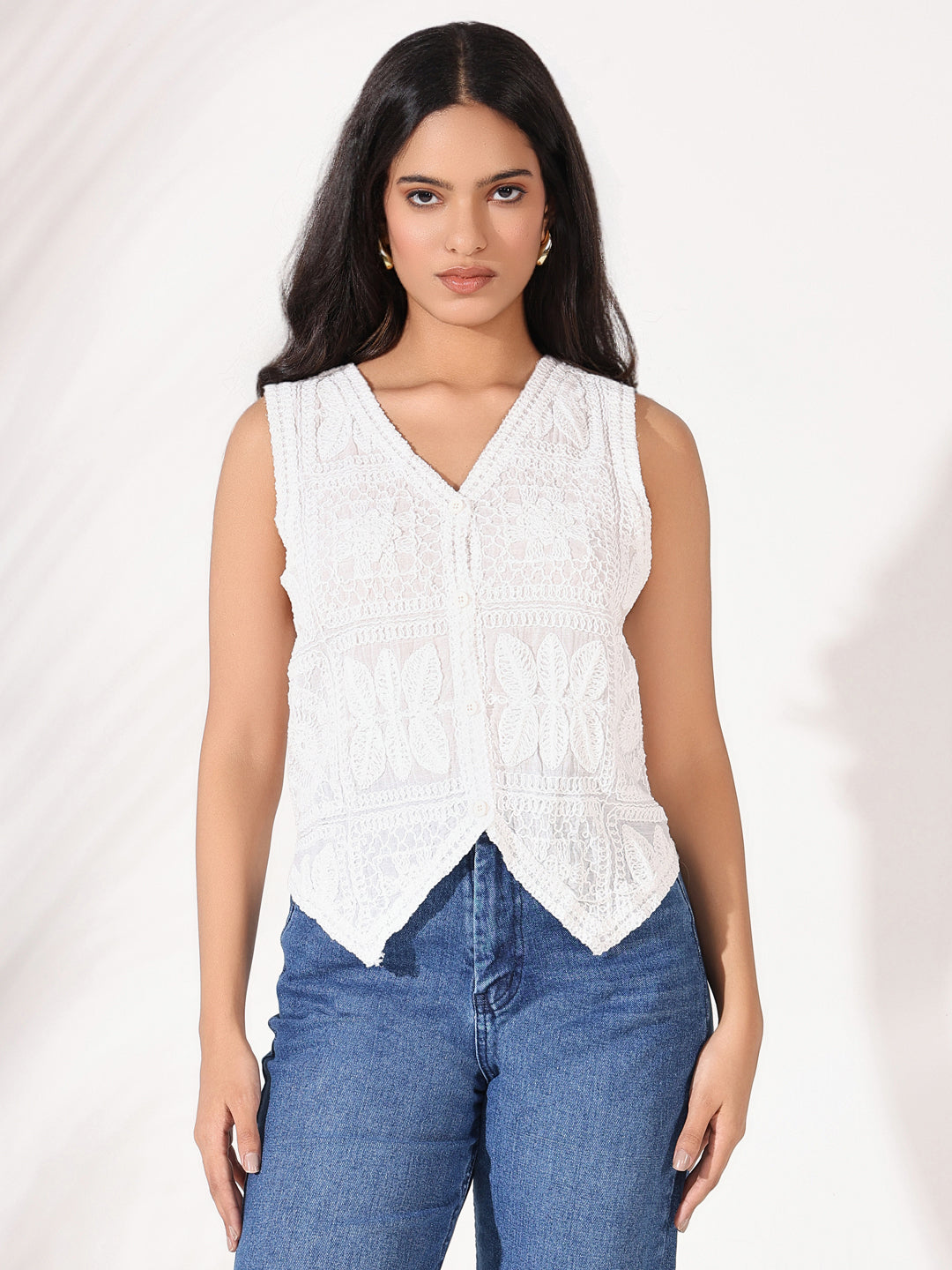 Women White Solid Vest Top