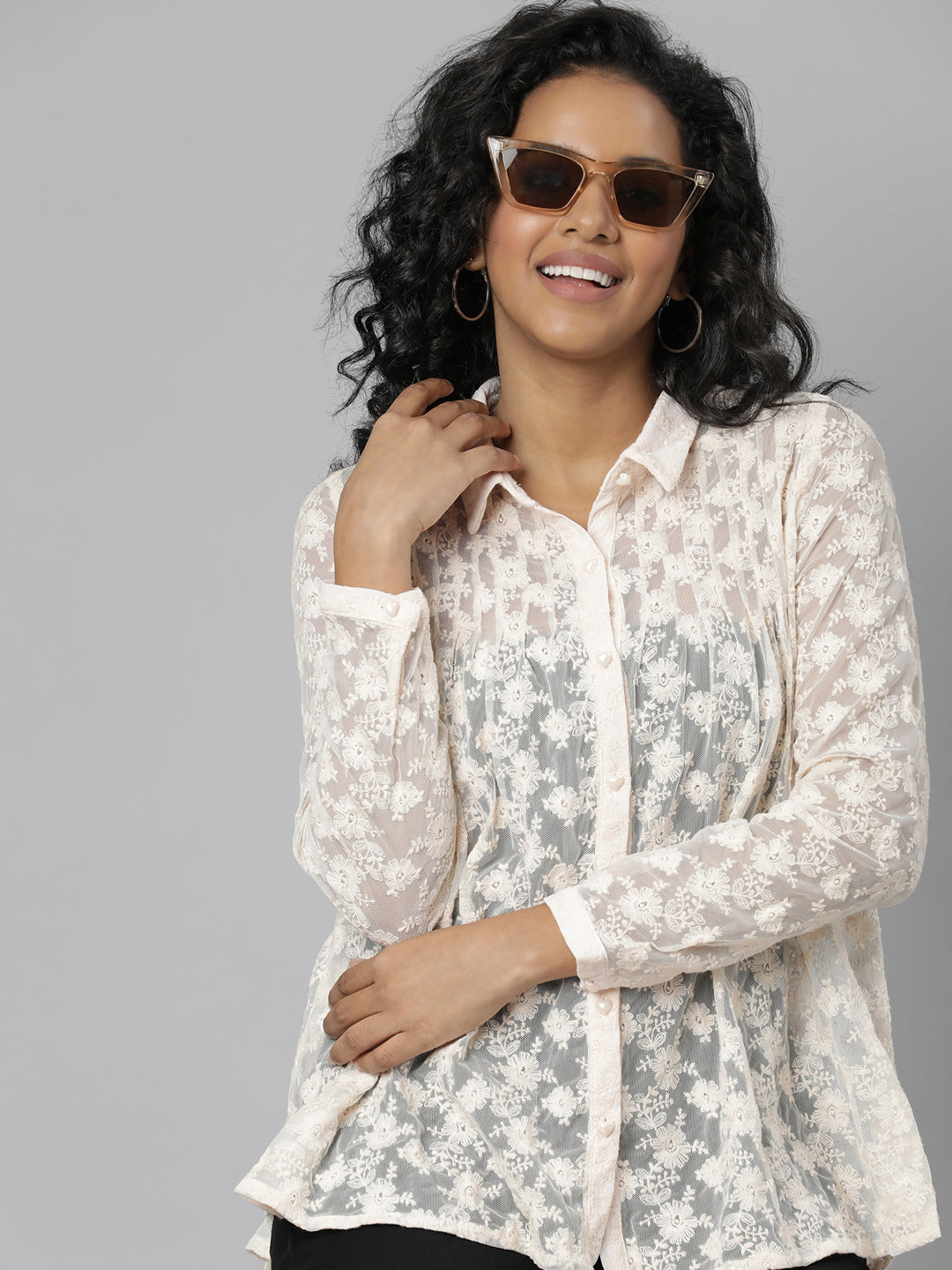 Women Cream Floral Shirt