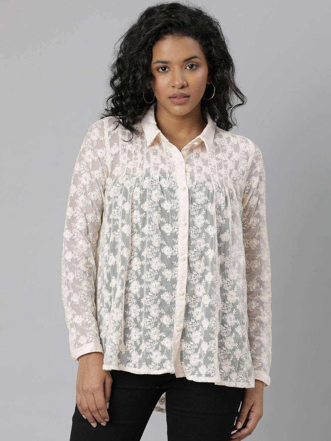 Women Cream Floral Shirt