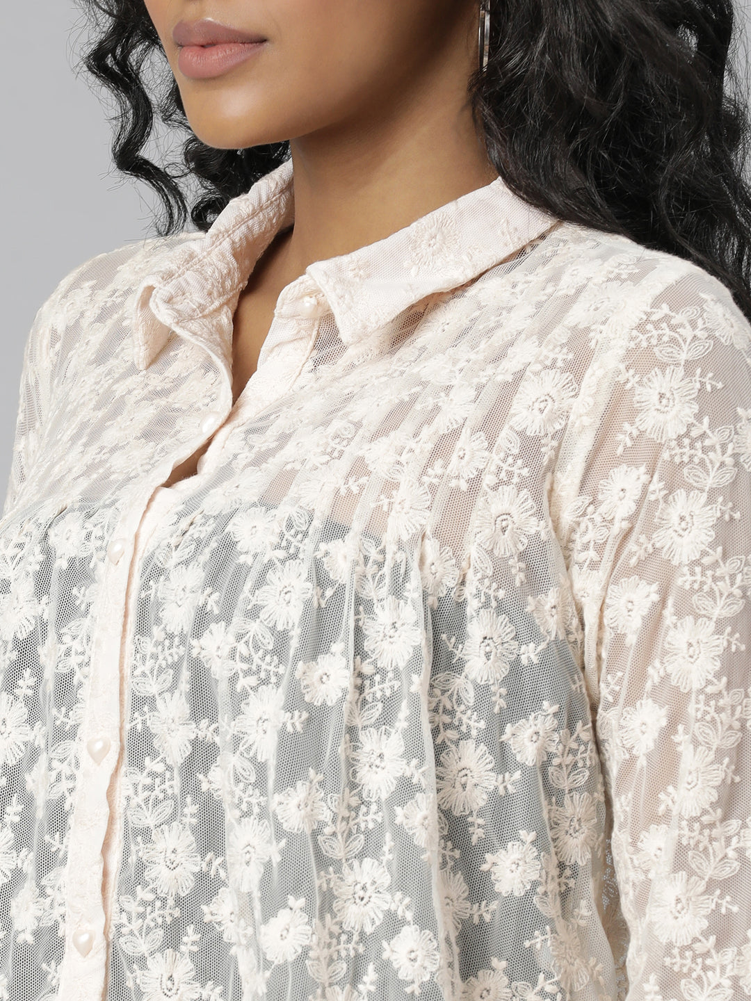 Women Cream Floral Shirt