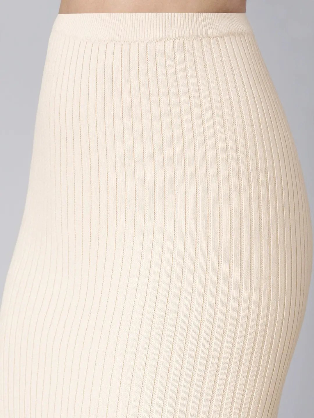 Women's Textured Cream Pencil Midi Skirt with Back Slit - from SHOWOFFFF