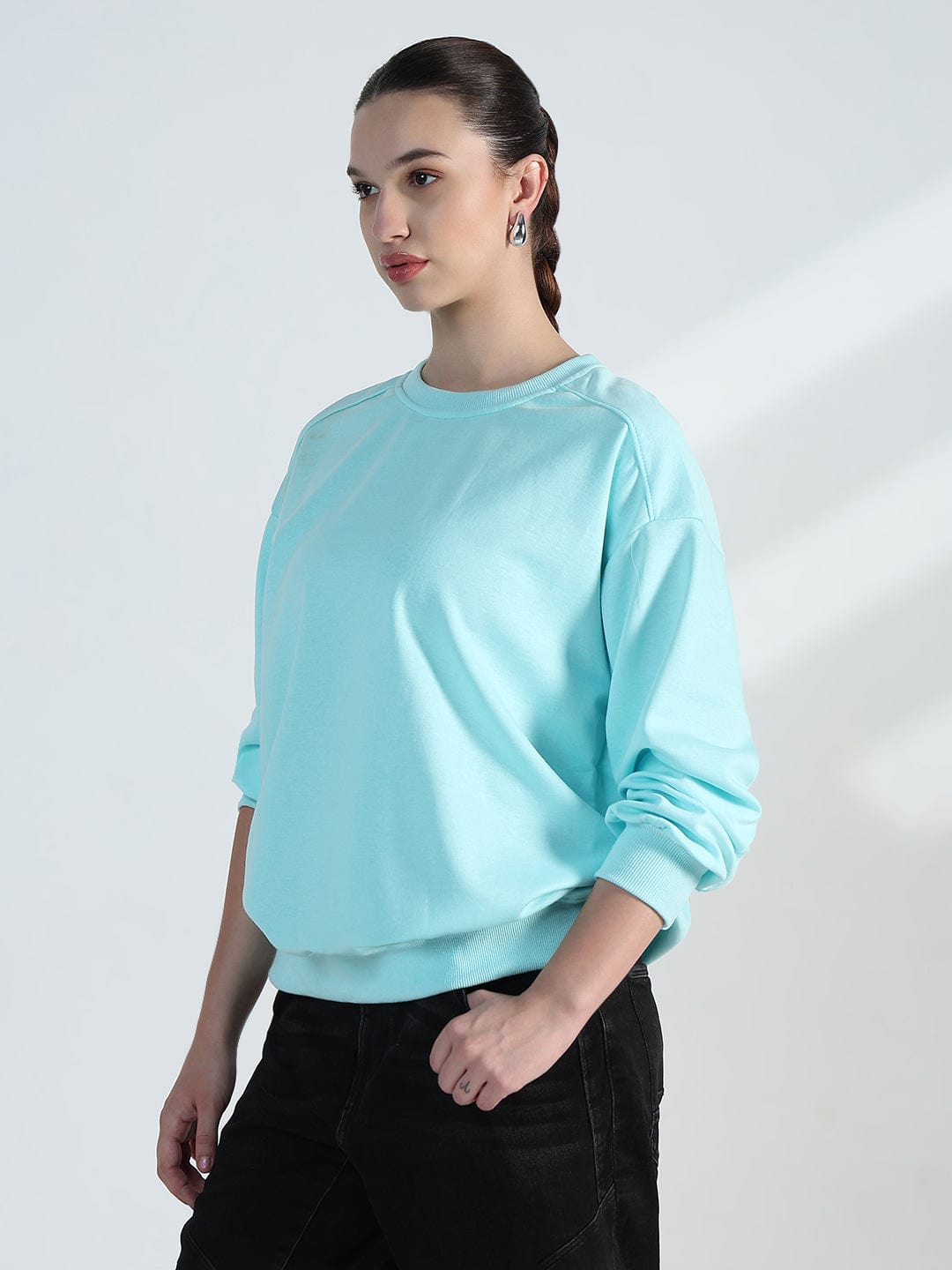 Women's Blue Round Neck Oversized Sweatshirt