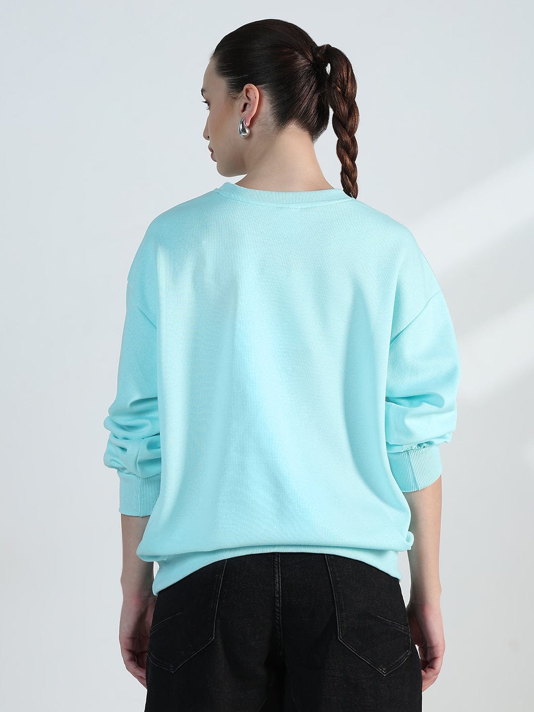 Women's Blue Round Neck Oversized Sweatshirt