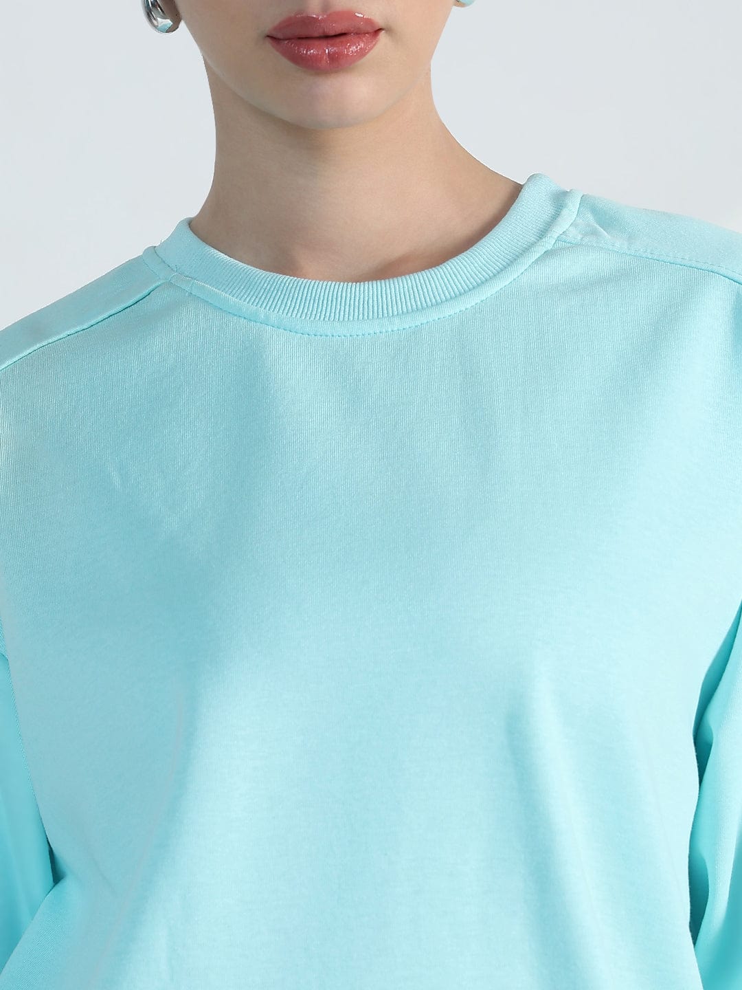 Women's Blue Round Neck Oversized Sweatshirt