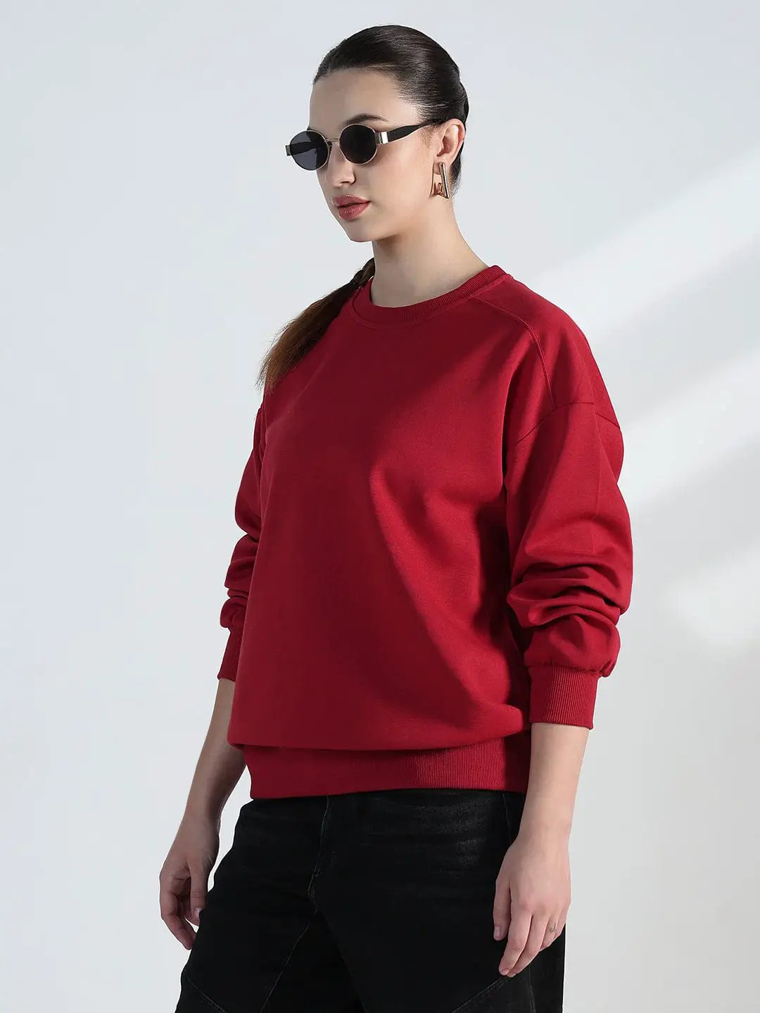 Women's Red Round Neck Oversized Sweatshirt - Uncategorized from SHOWOFFFF