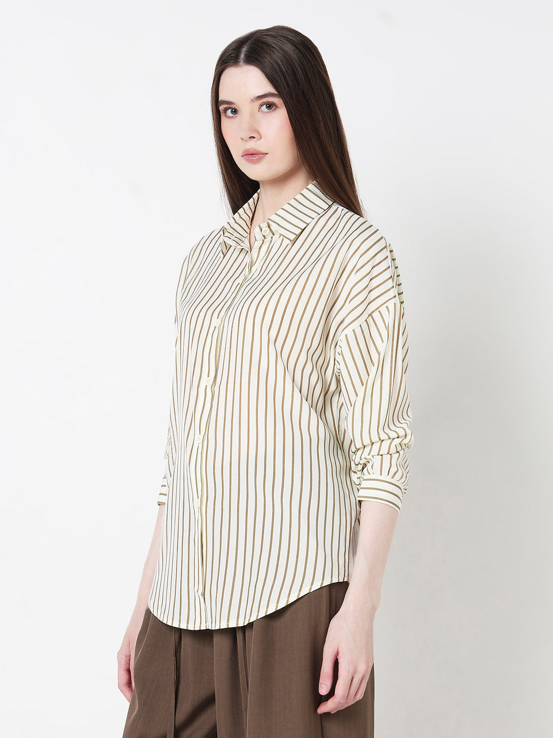 Women's Pinstripes Off White Oversized Fit Shirt