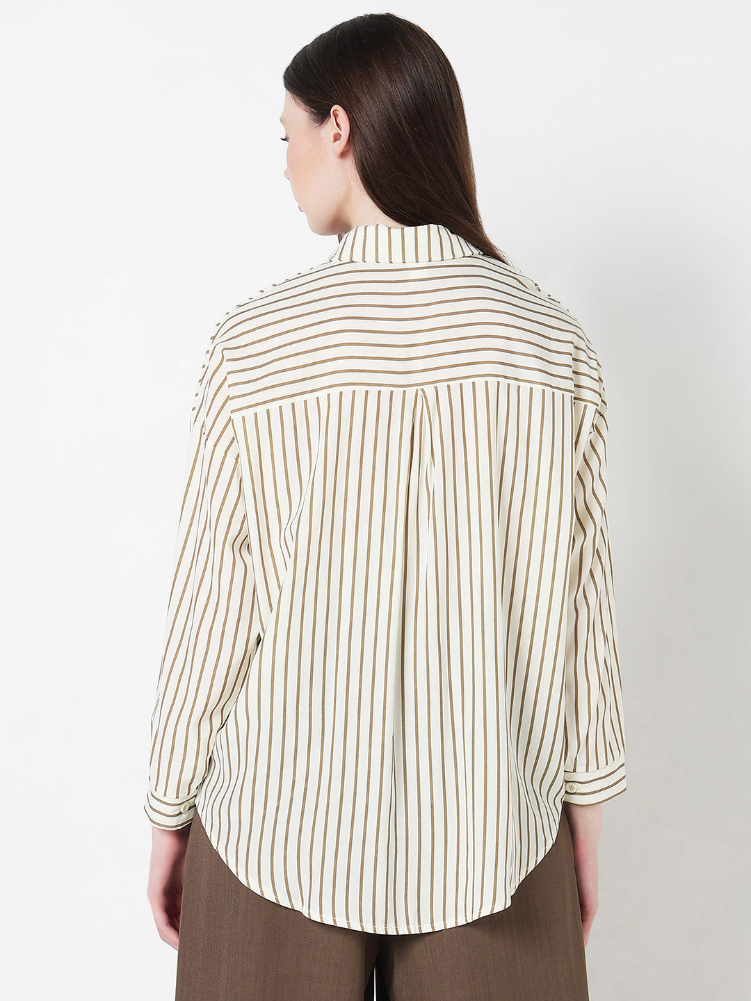 Women's Pinstripes Off White Oversized Fit Shirt