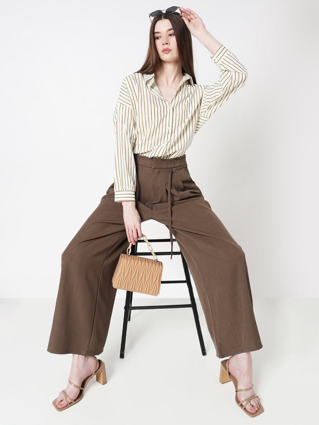 Women's Pinstripes Off White Oversized Fit Shirt
