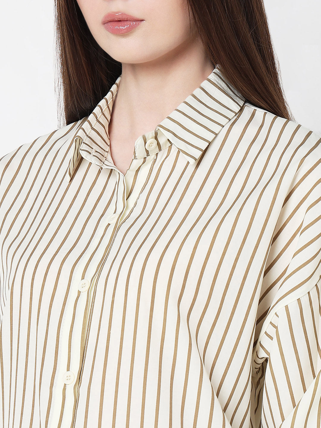 Women's Pinstripes Off White Oversized Fit Shirt
